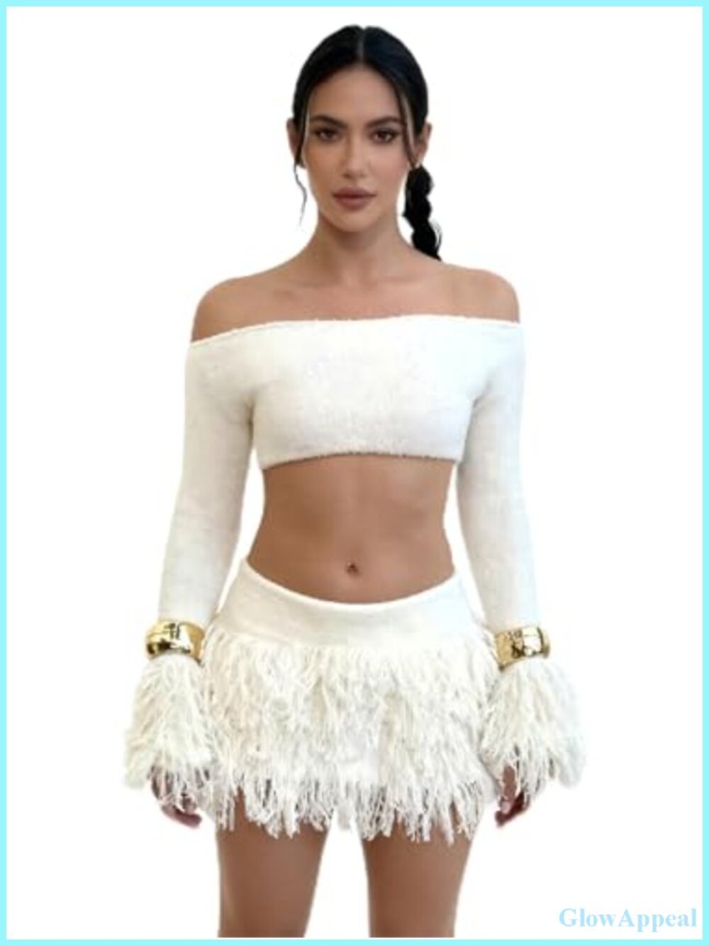Fuzzy Knit Two Piece Skirt Set Off Shoulder Crop Top Mini Skirt Outfit